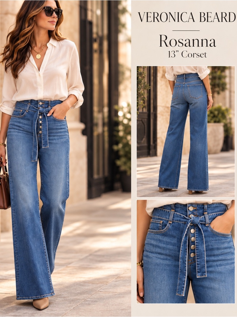 Veronica Beard Rosanna Overhaul 13" Corset Wide-Leg Jeans Sz 30